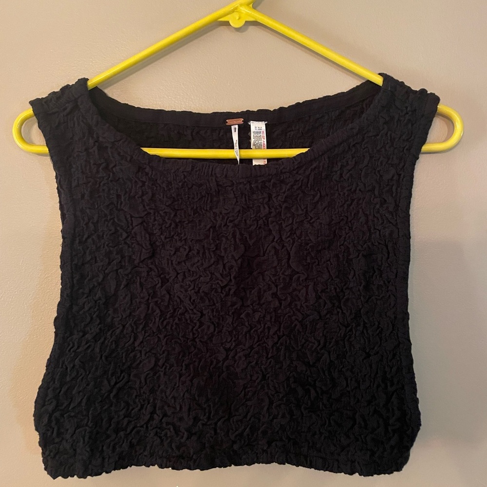 Free People Endless Summer Apple Of My Eye Crop Top Black Ruched Size Large NWT